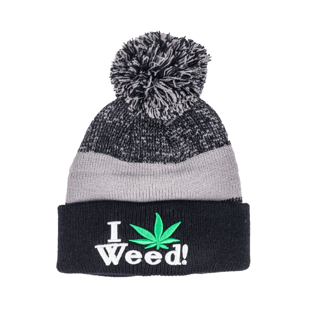 Black and Grey I Love Weed Beanie