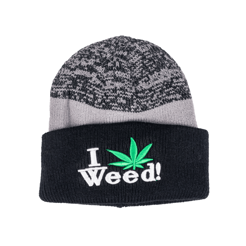 Black and Grey I Love Weed Beanie - Image 2