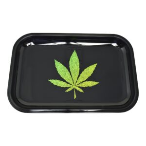 Large Metal Rolling Tray Green Leaf Swirl - 7.5in