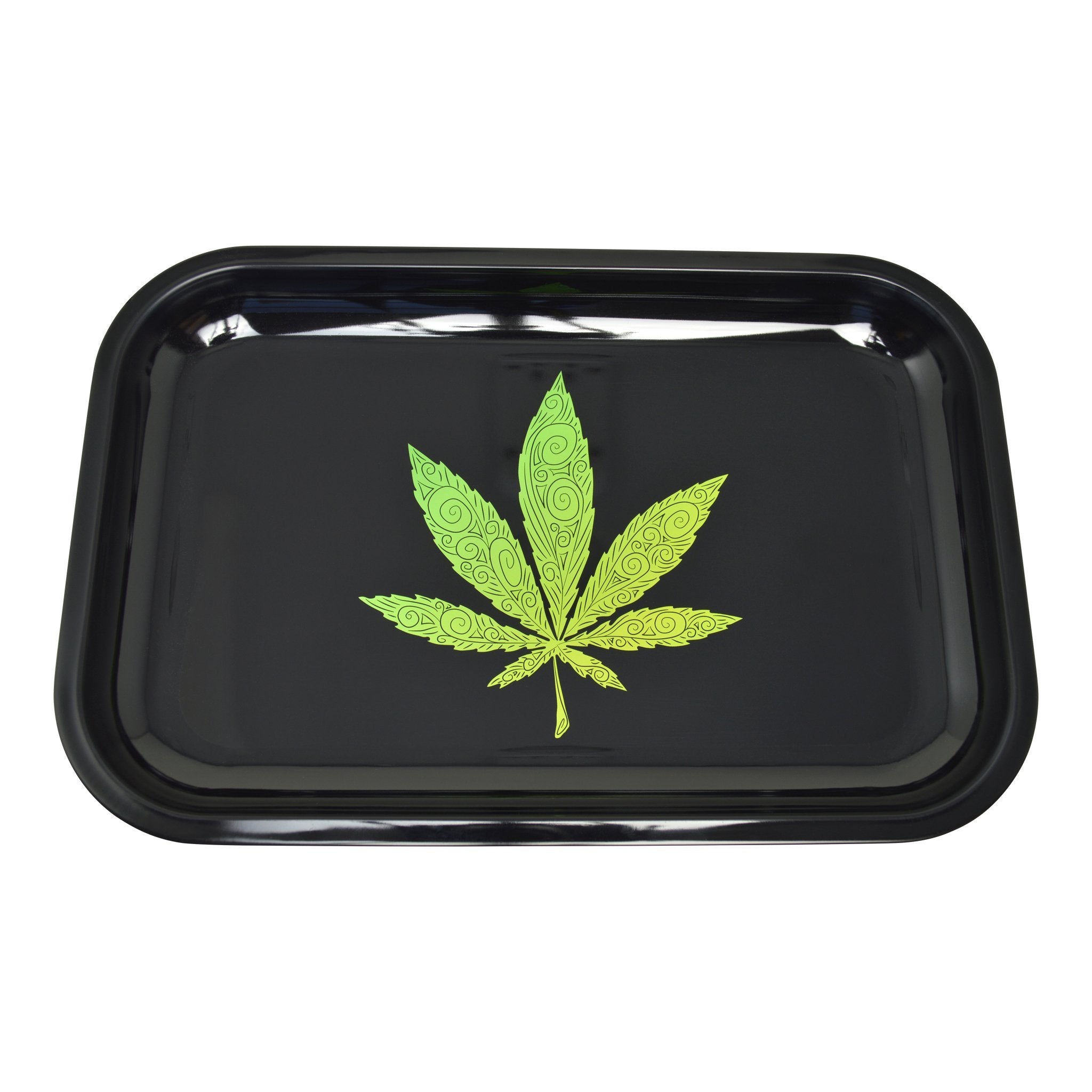 Large Metal Rolling Tray Green Leaf Swirl - 7.5in