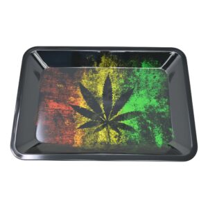Mini Metal Rolling Tray Black Leaf - 5in