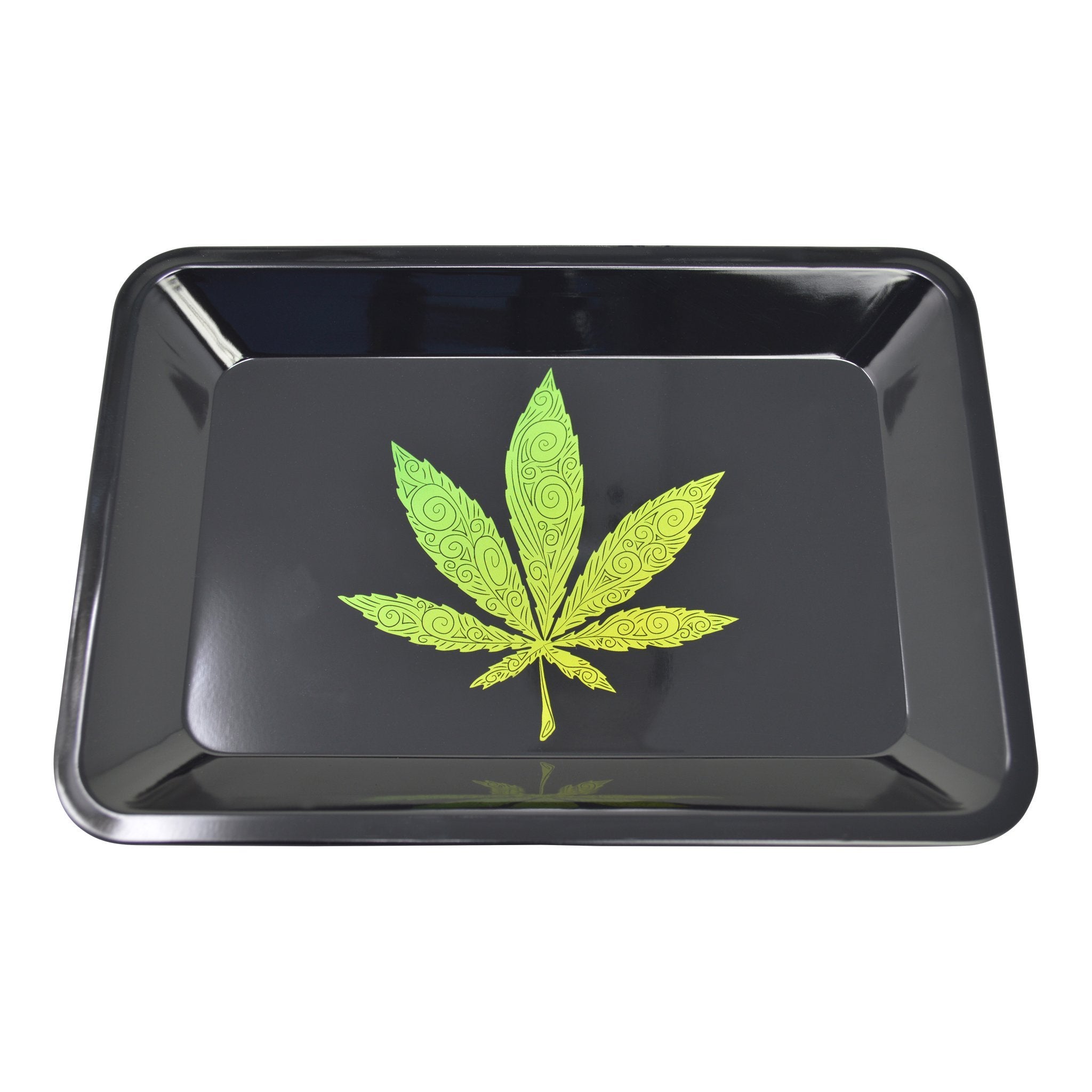 Mini Metal Rolling Tray Green Leaf Swirl - 5in