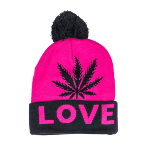 Pink and Black Weed Leaf Love Beanie