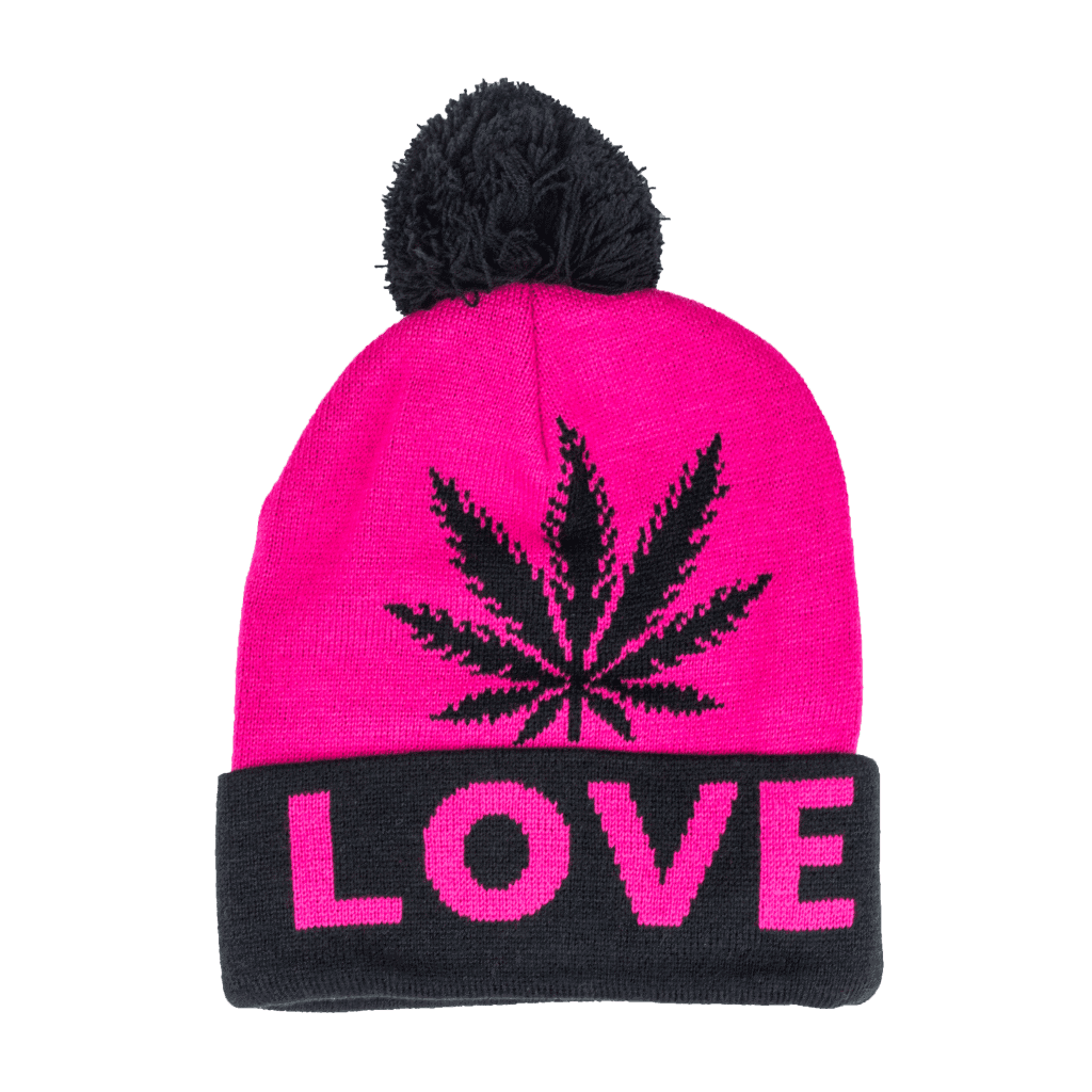 Pink and Black Weed Leaf Love Beanie