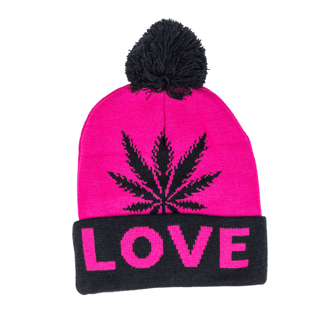 Pink and Black Weed Leaf Love Beanie - Image 2