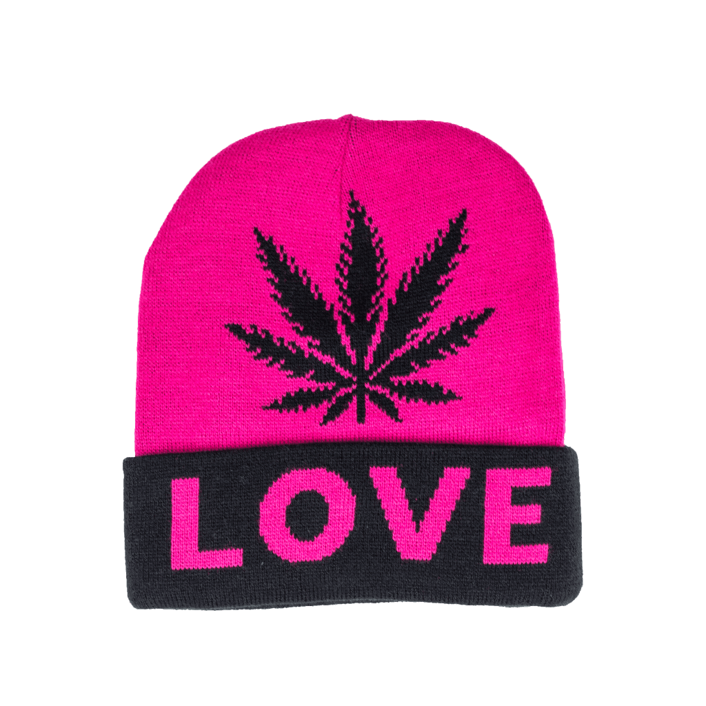 Pink and Black Weed Leaf Love Beanie - Image 4
