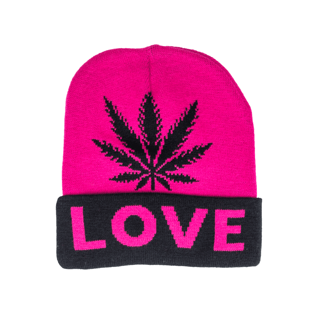 Pink and Black Weed Leaf Love Beanie - Image 3