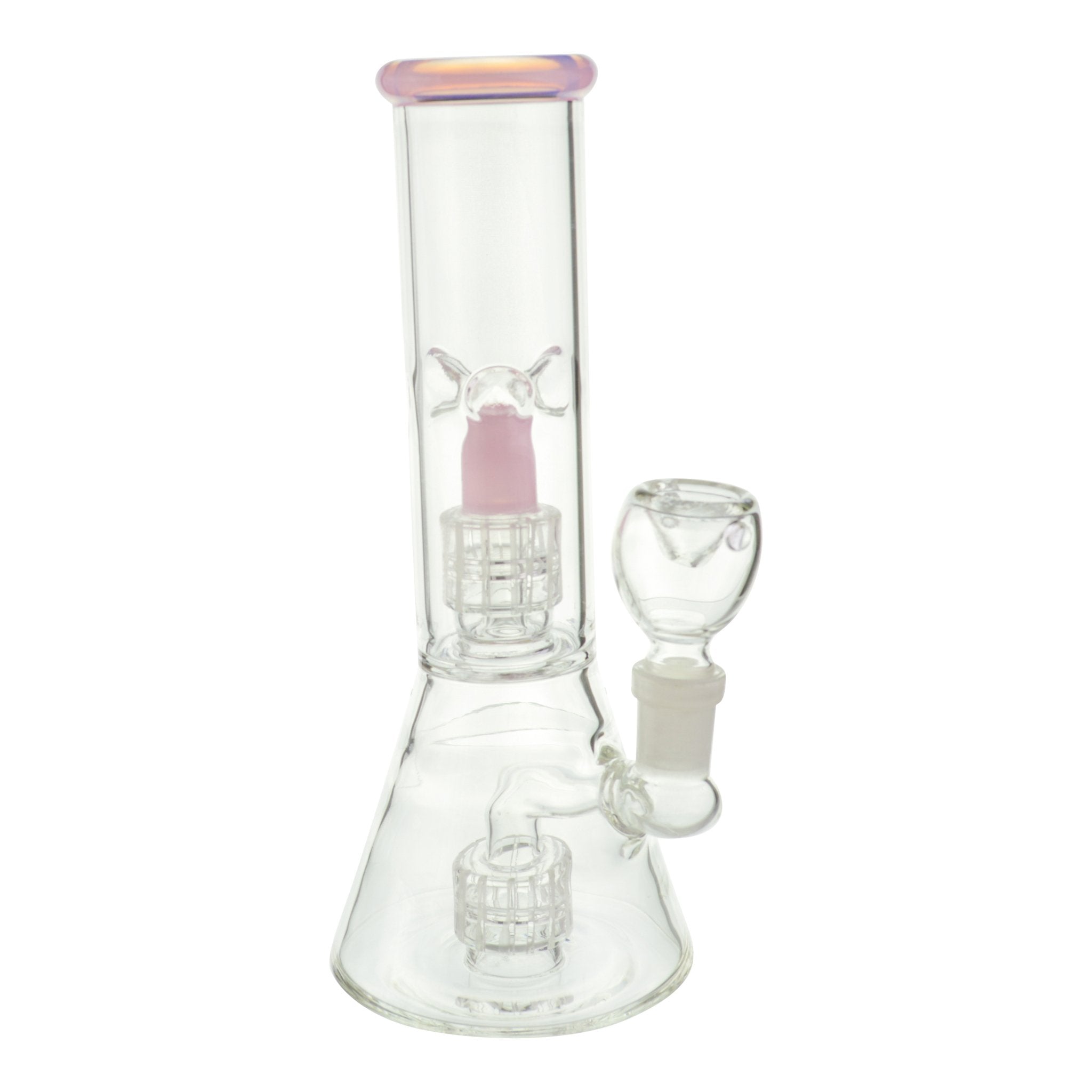 Pink Color Tip Double Matrix Beaker Bong - 8in - Image 2