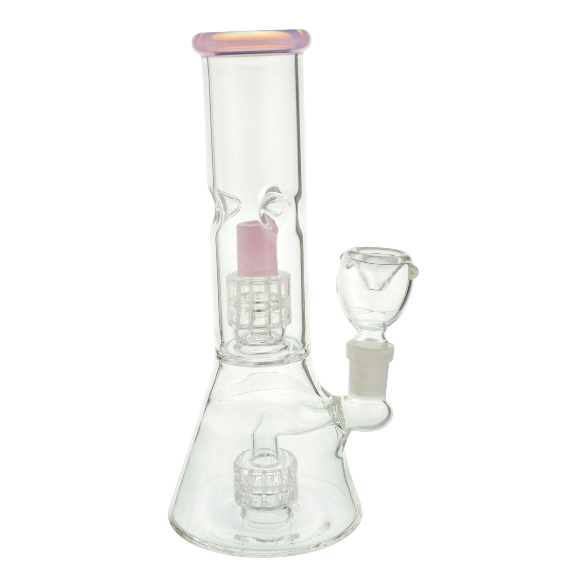 Pink Color Tip Double Matrix Beaker Bong - 8in