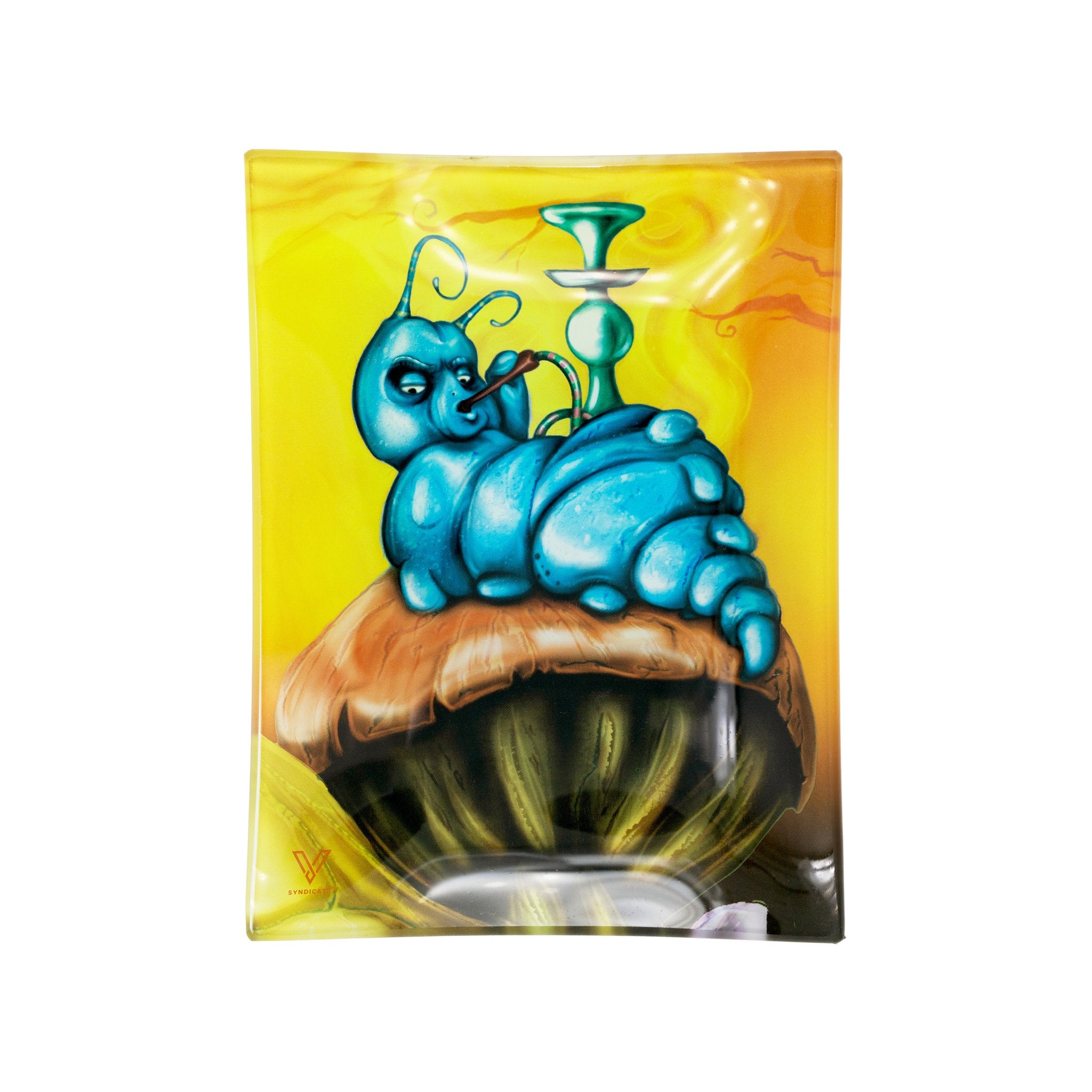 V Syndicate Caterpillar Shatter Resistant Glass Rolling Tray - 6.5in