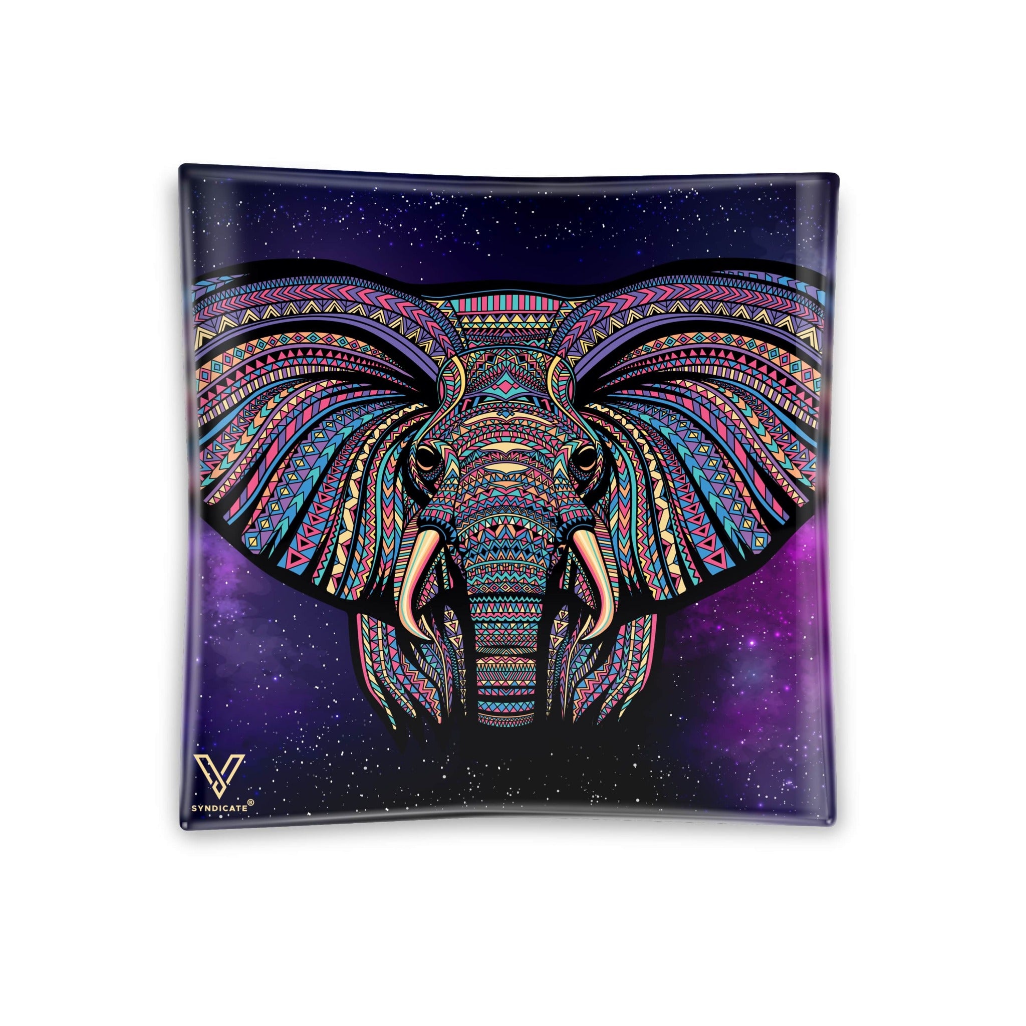 V Syndicate Elephant Square Glass Ashtray - 4.5in