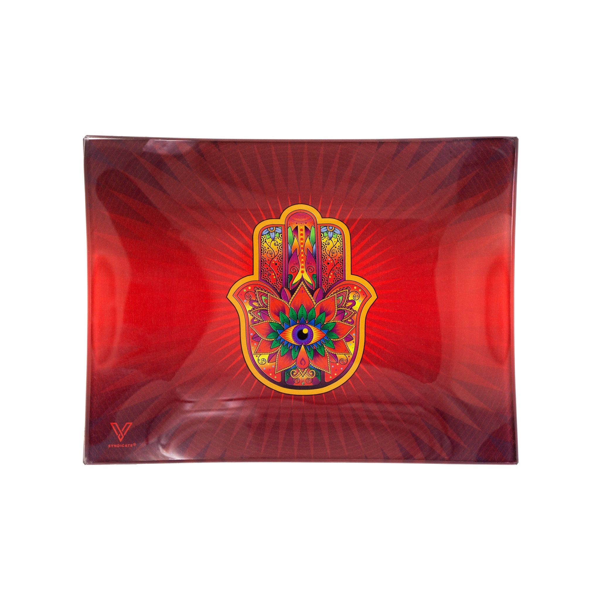V Syndicate Hamsa Shatter Resistant Glass Rolling Tray - 6.5in